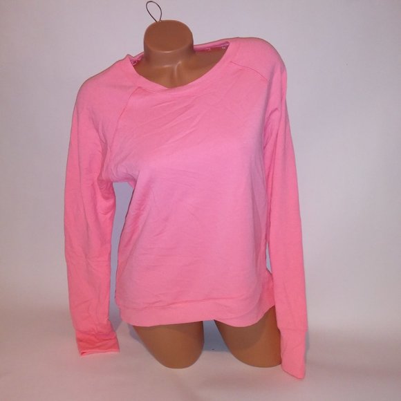 Jockey Sweater Womens Large Neon Orange Long Sleeve‎ Pullover Crew Neck Pit to P - Picture 1 of 9